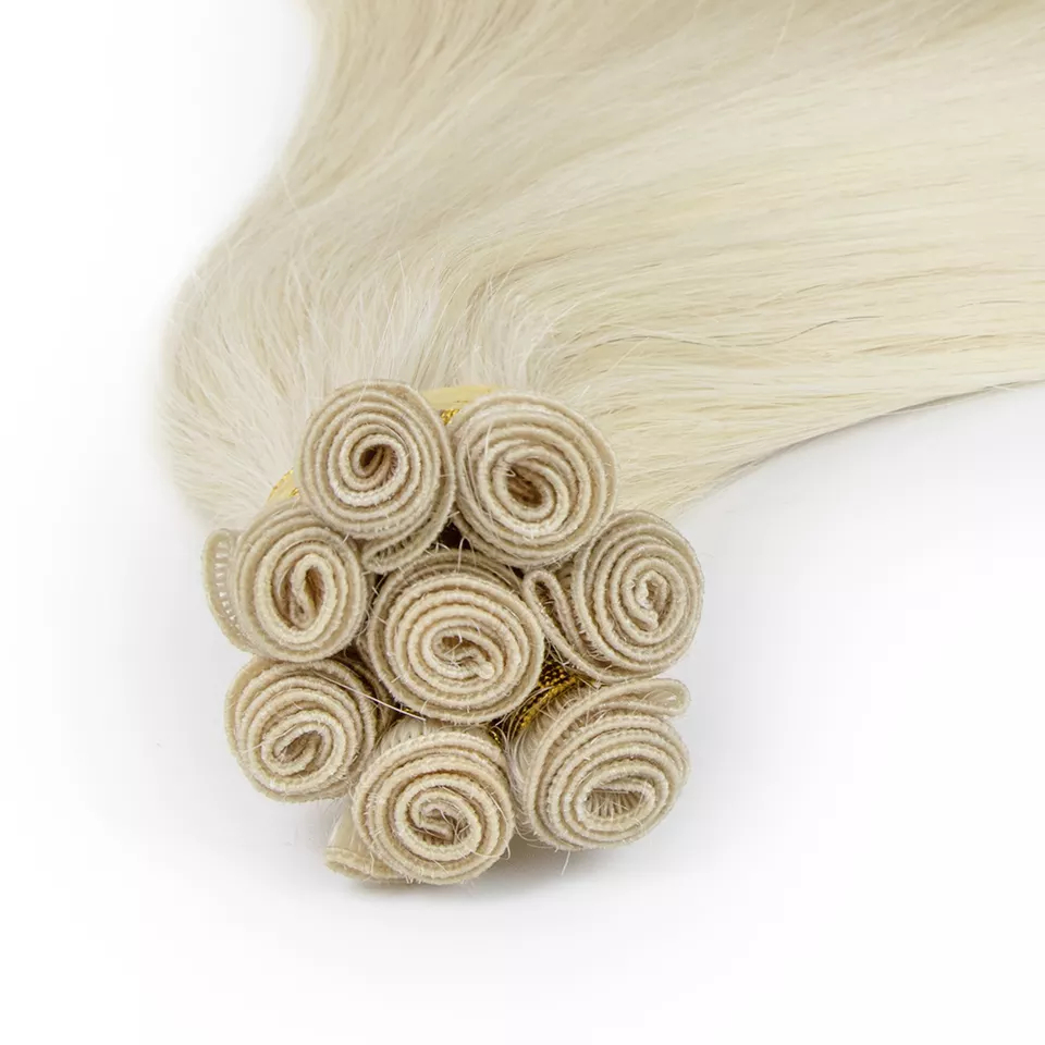 Blonde Cuticle Aligned Virgin Human Hair Extensions Hand Tied Weft Extensions